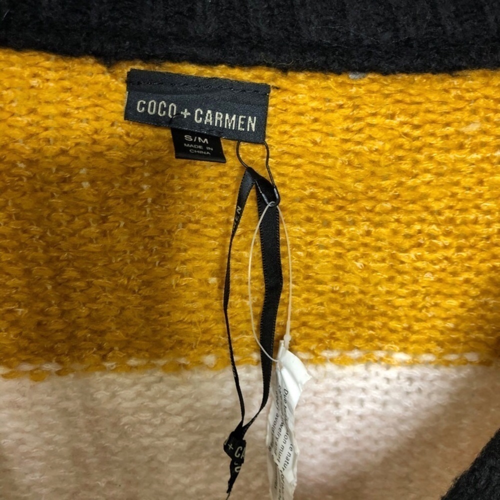 Coco and Carmen Striped Sweater Balloon Sleeve Crewneck Size Small Blue Yellow - Picture 5 of 7